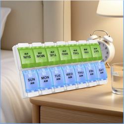 Weekly 7 Day Pill Organizer, 2 Times A Day AM PM Pill Box for Vitamin/Fish Oil/Supplements (Blue&Green)