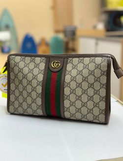 GUCCI OPHIDIA GG SUPREME ZIP CLUTCH / WALLET WITH WEB STRIPE – AUTHENTIC (LIKE NEW USED)