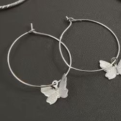 Metal Hoop Style Butterfly Earrings 