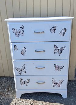 Charming White 4-Drawer Dresser with Butterfly Accents