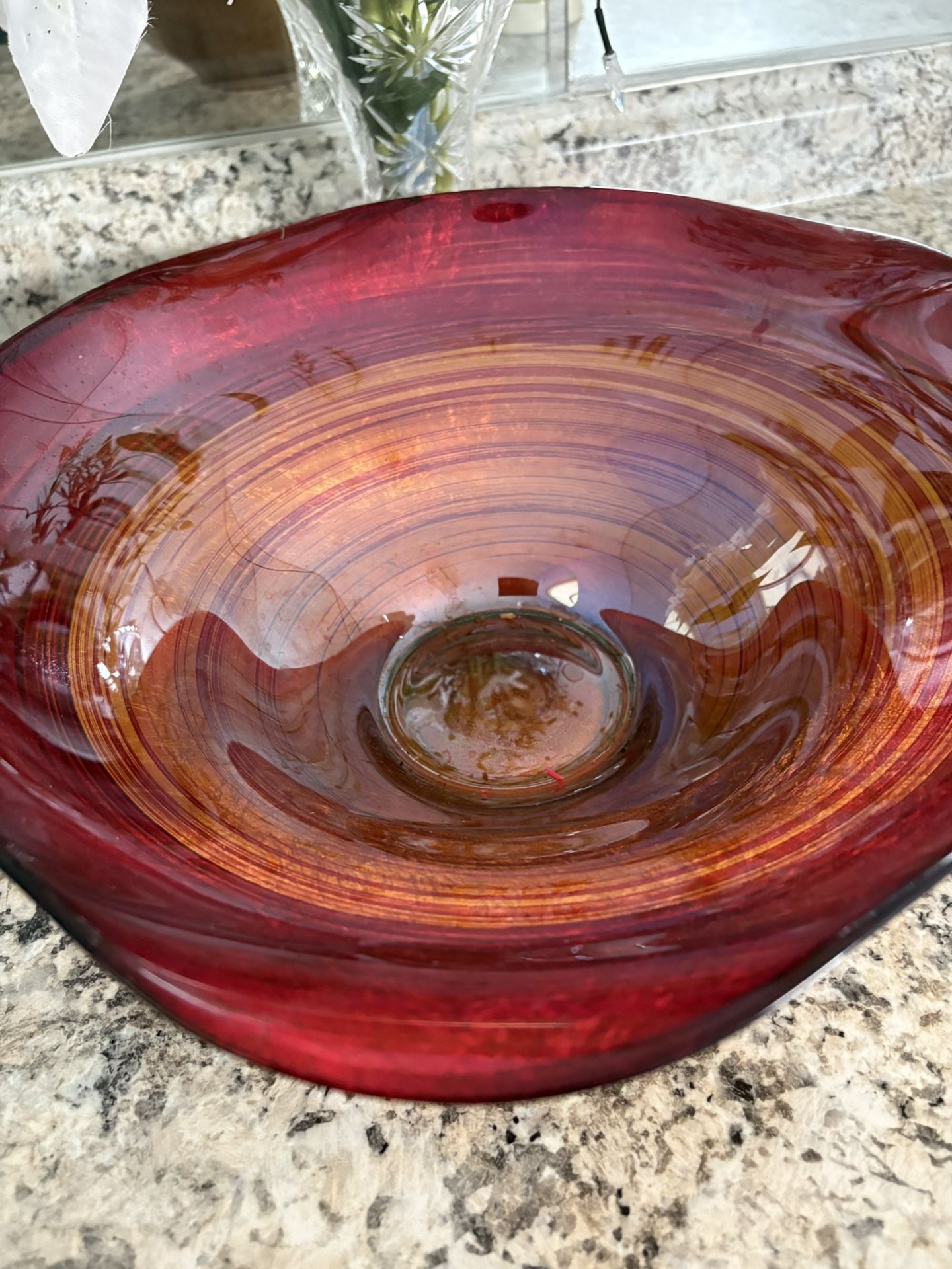 Extra Big Round Hand Made Glass Bowl, For Fruits Or Salad. You Can Use For Anything. Very Beautiful Colors. Extra Beautiful.