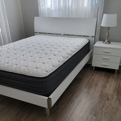 Full Size Bed With Mattress and Night Table 