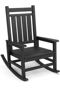 SERWALL Oversized Rocking Chair, Outdoor Rocking Chair for Adults, All Weather Resistant Porch Rocker for Lawn Garden, Black