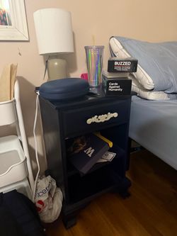 Navy Blue Nightstand with Drawer