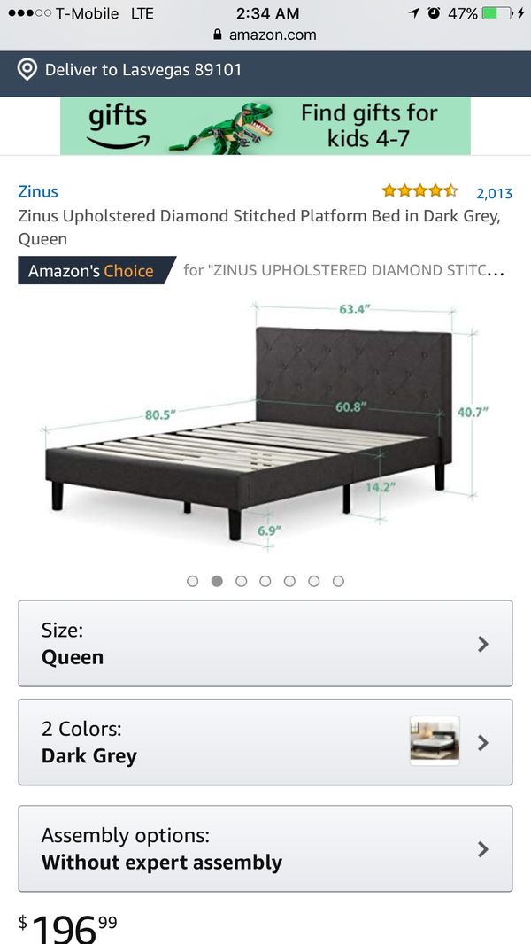 Zinus Upholstered Diamond Stitched Platform Bed In Dark Grey Queen Zinus Upholstered Diamond Stitched Platform Bed In Dark Grey Queen Furniture Las Vegas Nv Offerup