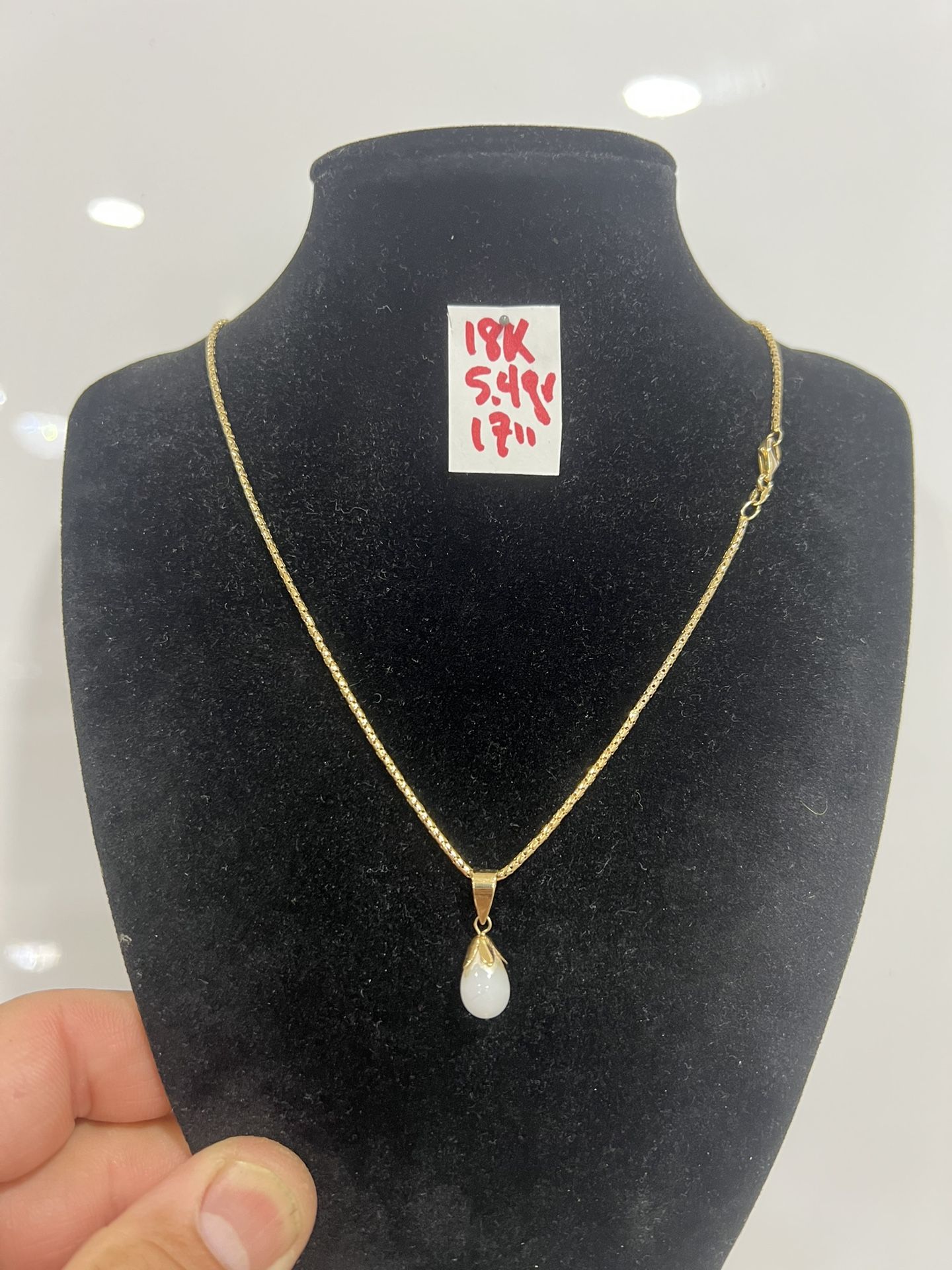 18K Solid Gold Chain and Pendant For Wedding 5.4Gr 17 Inches Long