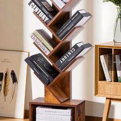  - 6 Shelf Retro Floor Standing Bookcase, Tall Wood Book Storage Rack for CDs/Movies/Books, Utility Book Organizer Shelves for Bedroom, Living Room, H