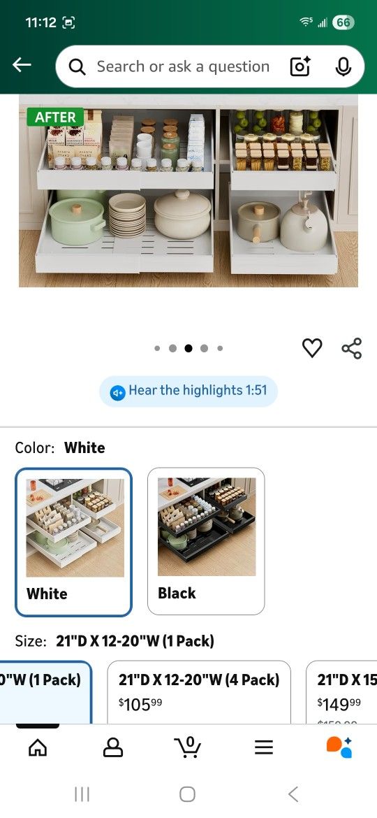 PAKETA 4 Pack Expandable Pull Out Cabinet Organizer, 21'' Deep Pull Out Drawers for Cabinets, Upgrade 3 Slide Rails Sliding Drawers for Cabinet with A