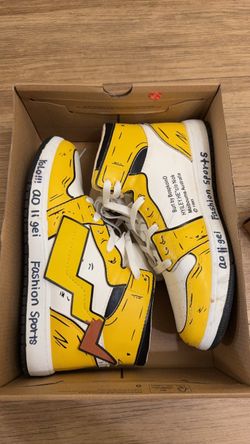Custom 2D Anime Style High-Top Sneakers (Yellow/White)