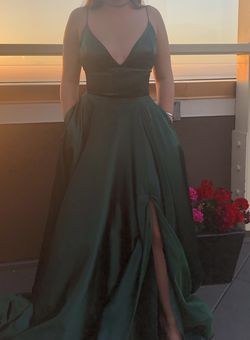 Formal/Elegant Prom long Dark Green dress with pockets size Small (6) - thick heavy very nice material