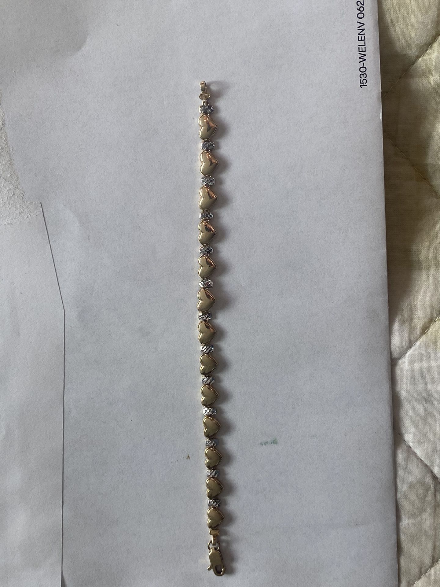 Bracelet Gold 14k “Hearts” Long 7.5 Inches …. “CASH” No Trade Please I Need Cash