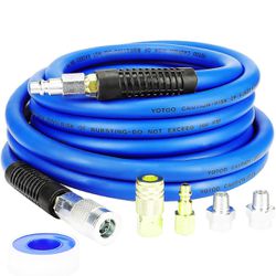 Hybrid Air Hose 1/2-Inch I.D. by 25-Feet Long 3/8 inch MNPT Solid Brass Fittings 300 PSI Heavy Duty, Lightweight, Kink Resistant with 3/8" and 1/4" In