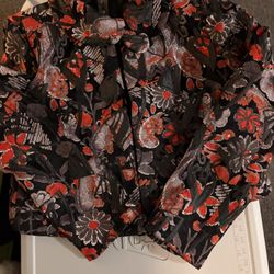 Elegant Black Floral Brocade Jacket with Tie Neck