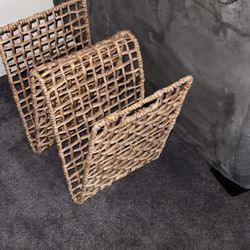 Vintage Wicker Rattan Wavy Magazine Rack Holder MCM
