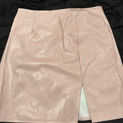 baby pink leather skirt 