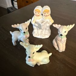 Vintage Christmas Kitsch Reindeer & Caroler Figurines