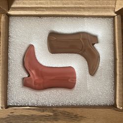 Set of 2 Mini Cowboy Boots Match Holders, Pink & Brown Cute Rustic Western Cowgirl Room Decor, Matchstick Holder with Striker on Bottom *NEW In Box*