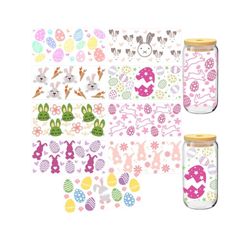 Easter UV DTF Transfer Sticker, 9 Sheets Easter Bunny Eggs Rub On Transfer