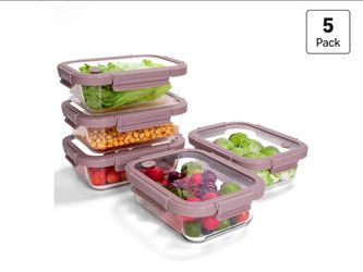 5 pack glass containers with tempered lids