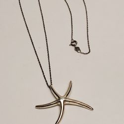 Vintage 925 Sterling Silver Starfish Necklace Marked PK