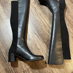 Stuart Weitzman Tall Black Leather Boots City Block Leather And Suede, Size 7.5