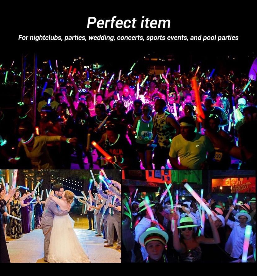 LED Light Up Foam Sticks ,  Color Changing Glow Party Supplies for Halloween, Raves, Concert, Wedding events 
