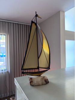 Vintage MCM Brass Sailboat Sculpture on Quartz base