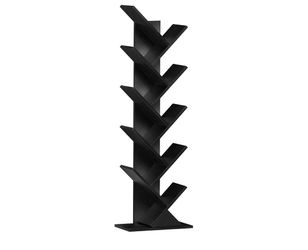 10 Tier Tree Book Shelf, Floor Standing Wood Bookshelf for Narrow Space Tall Storage For Bedroom, Living Room & Home Office; Compact Floor Organizer F