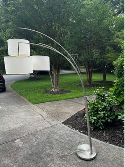 Modern 3-arm arc floor lamp - brushed nickel w/ drum shades