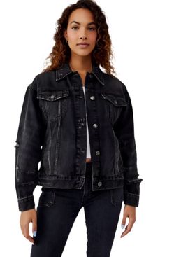 Black Distressed Oversized Denim Jacket