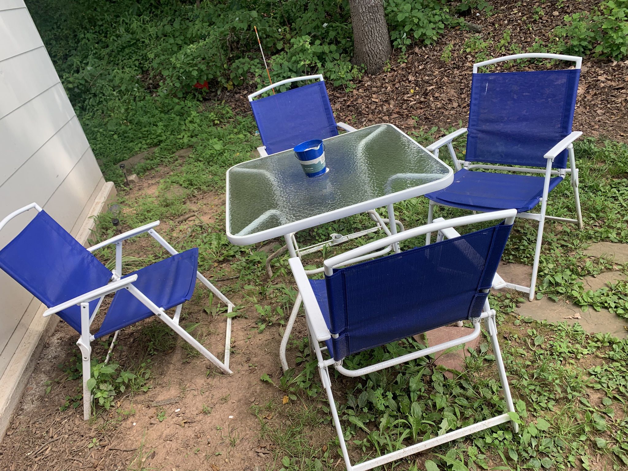Blue Patio Chairs and Table