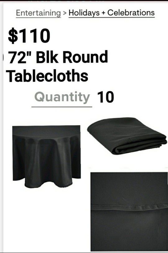 72" Black Round Tablecloths