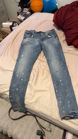 Light Wash Slim Jeans with Paint Splatter