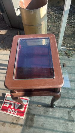 Glass and wood end table  w/ glass door