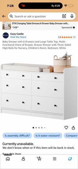 Baby Dresser with 6 Drawers and Large Table Top, Baby Nursury