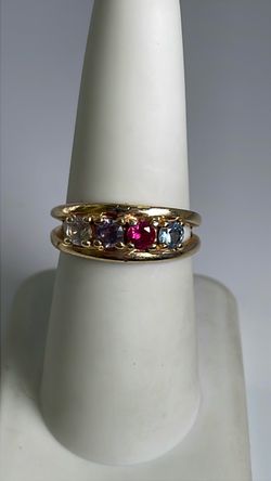 14k gold band ring with multicolor CZ’s