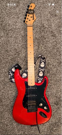 Rokker Electric Guitar Red Solid 6 String Maple Fretboard w/ Strap