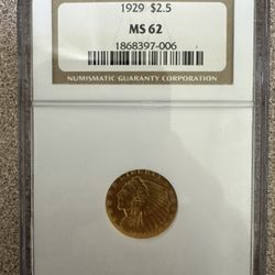 1929 $2.50 Gold Coin MS 62