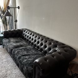 Dark Brown Tufted Faux Leather Sofa 