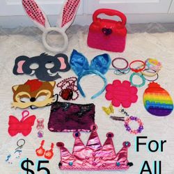 $5 For All Bundle of Princess purse, 👛 Bunny 🐰 ears,Bracelets,rings,earrings,masks,keychains etc