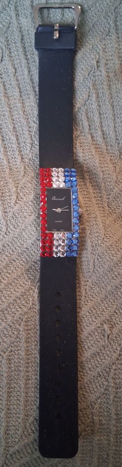 Rhinestone Osirock Watch Black Leather Band