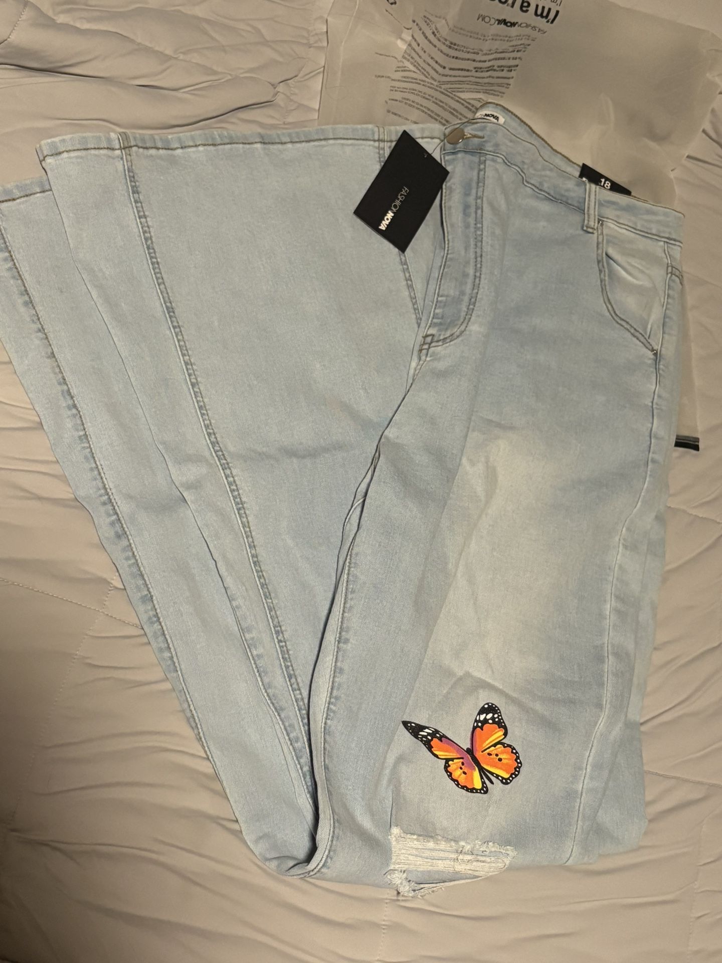 Boot Cut Jeans With Butterflies