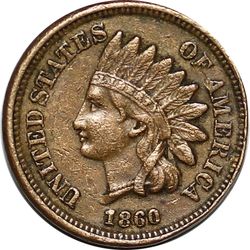 1860 U.S. INDIAN HEAD CENT COPPER PENNY 1c COIN (AU-About Uncirculated)