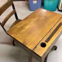 Vintage Wooden School Desk With Swivel Seat 1900’s - 1950’s