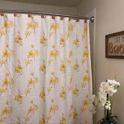 Fabric Shower Curtain With Hooks And Liner In Amazing Condition. 