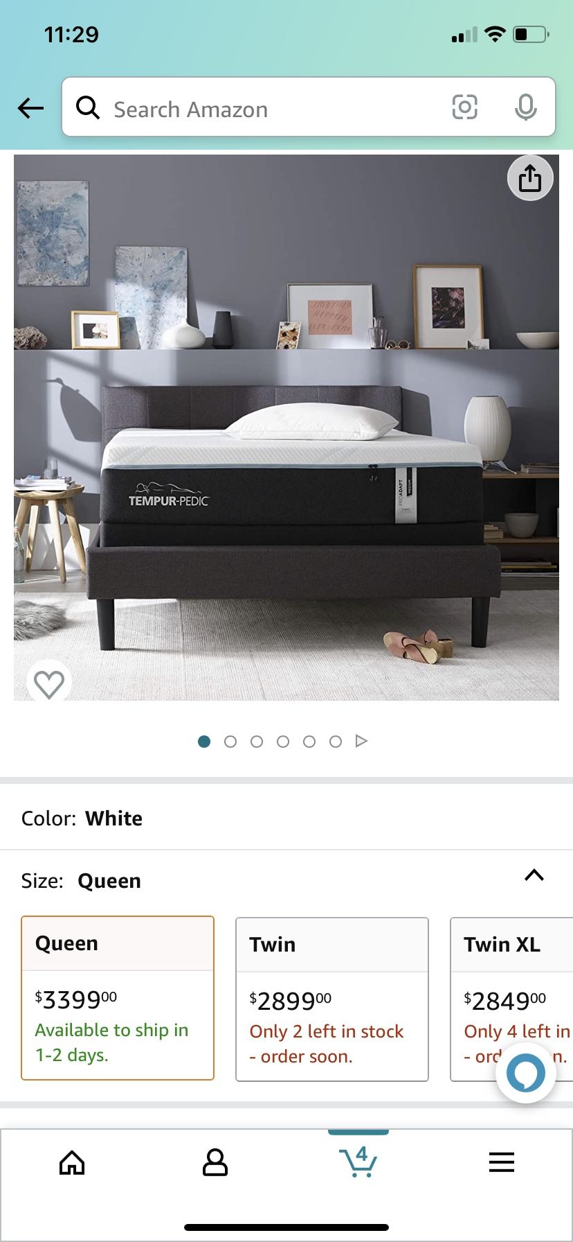 Temperpedic Pro adopt Queen Mattress with electric adjustable bed frame with wireless remote, zero gravity.