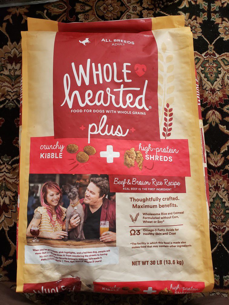 Wholehearted Dog Food 30lb Bag Beef & Brown Rice Recipe  Best By 2025
