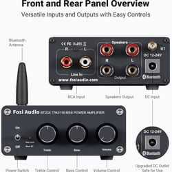 Fosi Audio BT20A Amplifier Stereo Receiver Bluetooth 5.0 Mini Power Amp 2 Channel 200W for Home/Outdoor/Garage/Ceiling/Passive Speakers Theater System