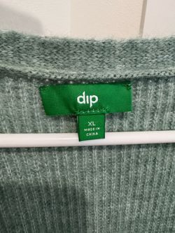 dip Women’s XL Long Knit Cardigan Sweater Sage Green Button Front Wool Blend
