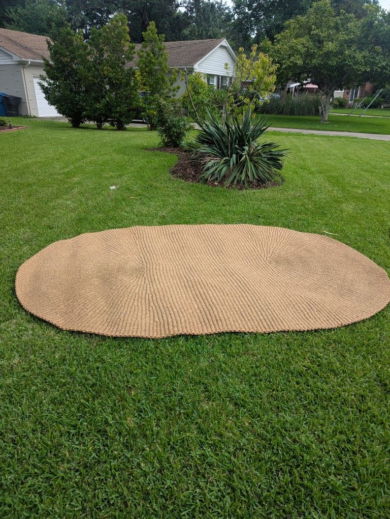 Vintage Large Rattan Rug – Natural Woven Fiber – Boho Coastal Style – Textured Floor Mat